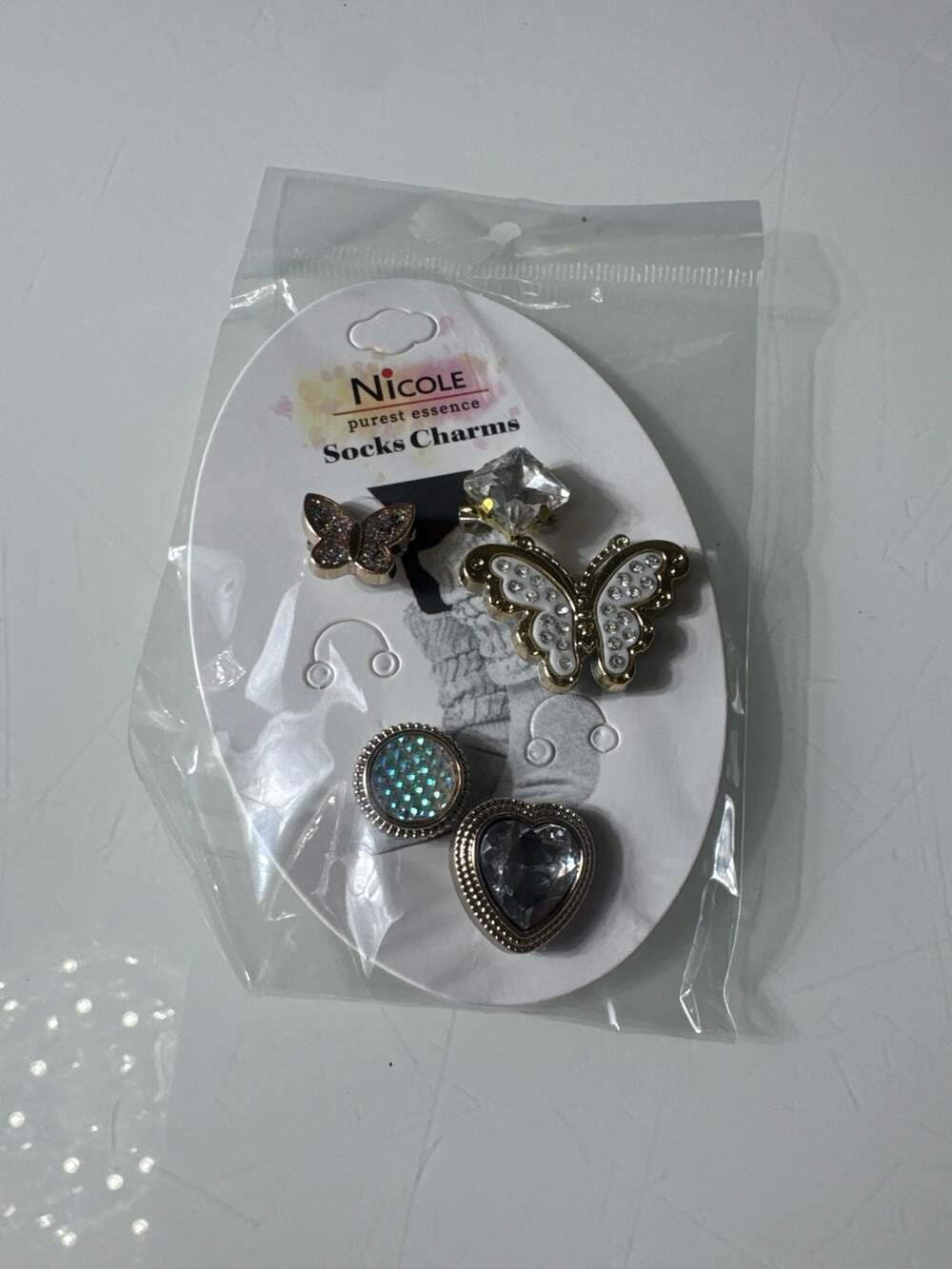 Set of 4 pack Butterfly Pin Slouch Socks Charm Jewelry, (different styles )